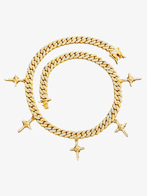 Iced Cuban Link Choker with Cross Charms – Gold, flat lay | XoKool