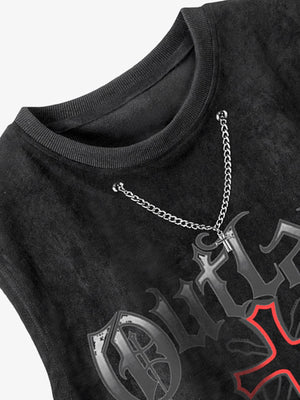 Acid Wash Gothic Tanktop mit Kreuz und Kette – Kette am Ausschnitt im Detail | XoKool