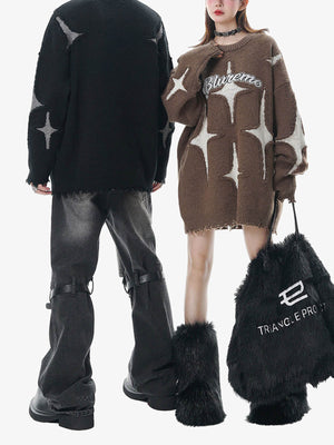 Oversized Stern-Pullover – Paar an Models, Seitenansicht | XoKool