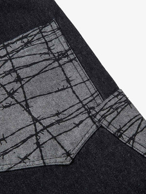 Black wide leg jeans – barbed wire pocket close-up | XoKool
