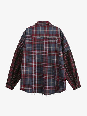 Retro Faux Two-Piece Plaid Shirt - thumbnail 7