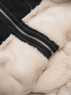 Faux Fur Lined Zip Up Hooded Bomber Jacket - thumbnail 14