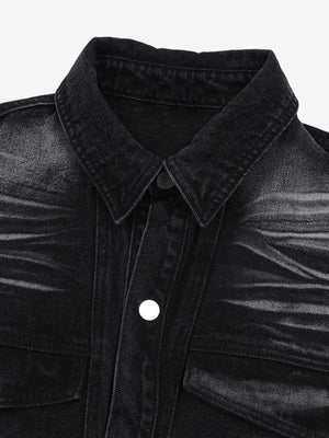 Distressed Washed Workwear Denim Shirt And Jorts Set - thumbnail 17