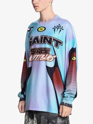 Camiseta estilo jersey de motocross – Azul, en modelo, lateral | XoKool