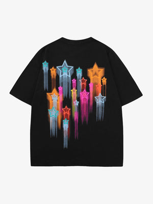 Shooting Star Graphic T-Shirt mit Puff-Print-Schriftzug – Schwarz, Rückansicht | XoKool