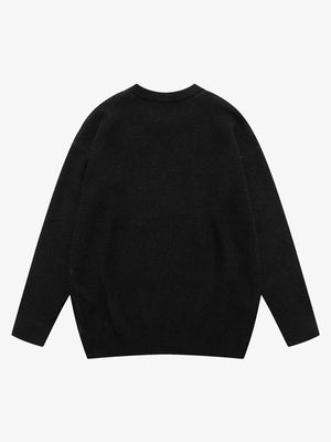 Vintage Portrait Jacquard Strick-Pullover – Schwarz, Rückansicht | XoKool