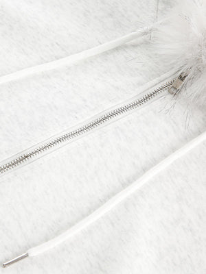 Fur trim zip up hoodie – zip and drawstring close-up | XoKool