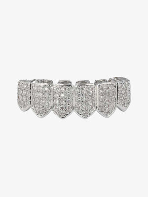 Vampire fang grillz – Silver, bottom grill front view | XoKool