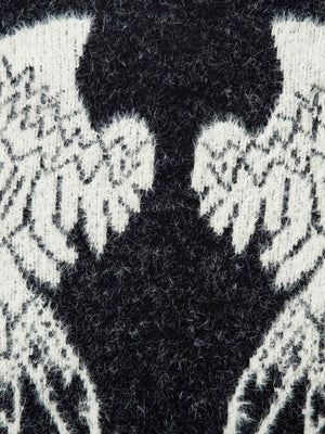 Strick Zip Hoodie – Flügel-Jacquard Nahaufnahme, Schwarz | XoKool