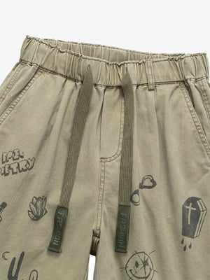 Doodle Graphic Shorts – waistband and drawstring close-up | XoKool