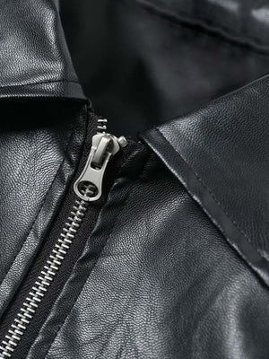 Patchwork Pu Leather Motorcycle Jacket - thumbnail 8
