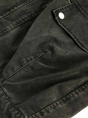 Retro Washed Distressed Multi-Pocket Work Jacket - thumbnail 8