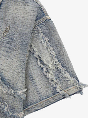 Jeanshemd mit Reißverschluss – offene Ärmelkante in der Nahaufnahme | XoKool