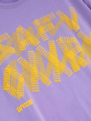 Letter print tee – print close-up (lilac/yellow) | XoKool