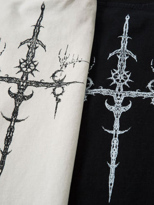 Heavy Cotton Washed Cross Shield Print T-shirt - thumbnail 3
