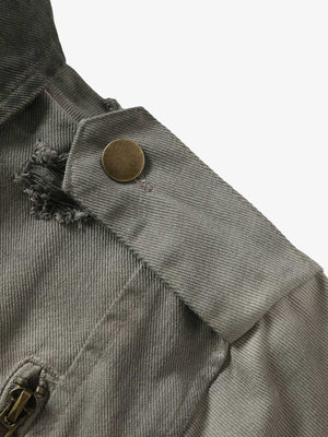 Distressed Irregular Zip Up Denim Jacket - thumbnail 8