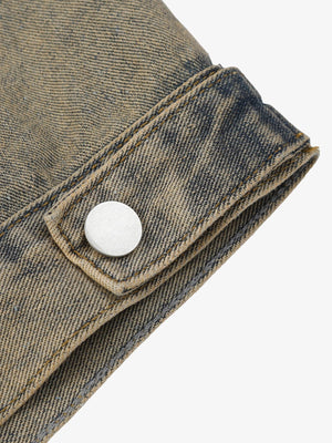 Washed Vintage Letter Print Denim Jacket - thumbnail 8