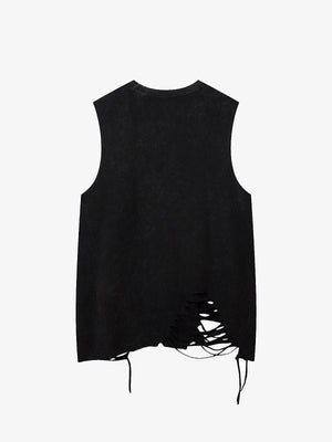 Distressed Ripped Graphic Cross Print Vest - thumbnail 4