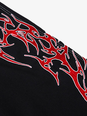 Black Baggy Jeans – Flame embroidery close-up | XoKool