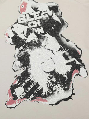Street Hip-hop Portrait Print T-shirt - thumbnail 8