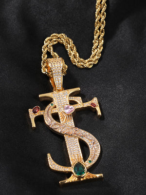 Dollarzeichen Kette – Gold, an Seilkette, schwarz | XoKool