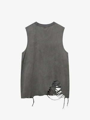 Distressed Ripped Graphic Cross Print Vest - thumbnail 3