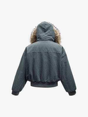 Faux Fur Lined Zip Up Hooded Bomber Jacket - thumbnail 10