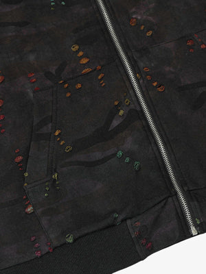 Camo zip up hoodie – zip + pocket close-up | XoKool