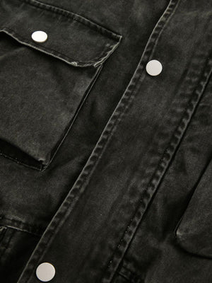 Retro Washed Distressed Multi-Pocket Work Jacket - thumbnail 9