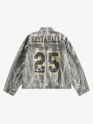 Chaqueta denim acid wash con cierre y estampado en la espalda – vista trasera con estampado 25 | XoKool