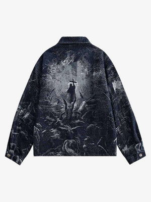 Jeansjacke mit Engel-Jacquard und Reißverschluss – Rückansicht | XoKool