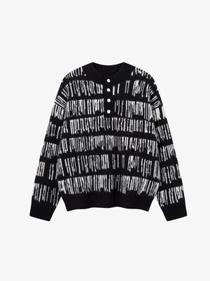 Jacquard Knit Henley Sweater – Black, front view | XoKool