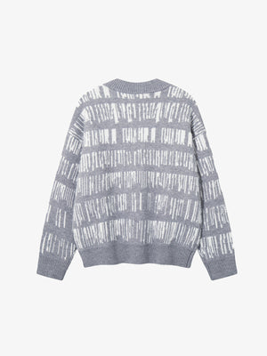 Jacquard Knit Henley Sweater – Grey, back view | XoKool