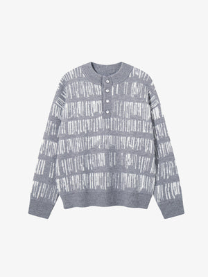 Jacquard Knit Henley Sweater – Grey, front view | XoKool
