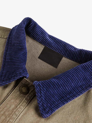 Khaki Canvas Work Jacket with Corduroy Collar – corduroy collar close-up | XoKool