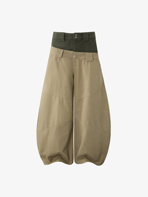 Khaki Ballonhose mit doppeltem Bund – Vorderseite flach | XoKool