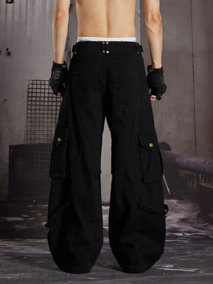Khaki cargo pants – Black, on model back | XoKool