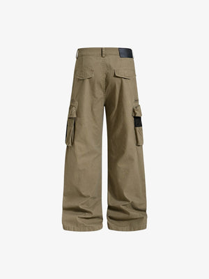 Khaki Wide Leg Cargohose mit Mesh-Taschen – Khaki, flach von hinten | XoKool
