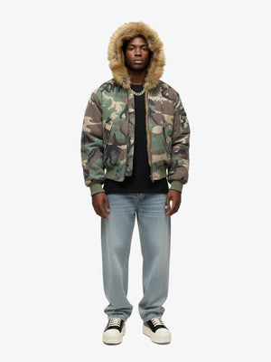 Camouflage Fur Collar Reversible Cotton Jacket - thumbnail 2