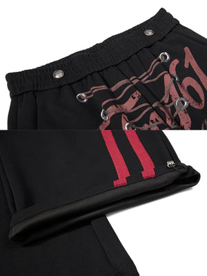 Lace-up sweatpants – Black, waist and hem close-up | XoKool