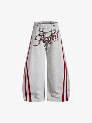 Lace-Up Barrel Leg Sweatpants with Red Stripes – Grey, front view | XoKool