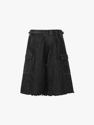 Layered Baggy Cargo Jorts mit Raw Hem – Rückseite flach | XoKool
