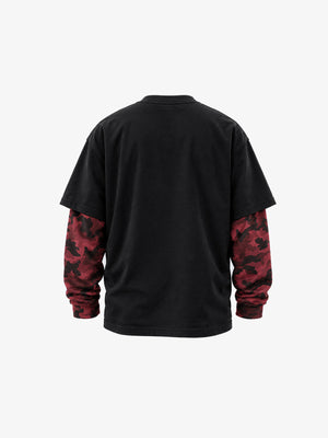 Camo Longsleeve im Layered-Look mit Poster-Print – Schwarz, Rückseite | XoKool