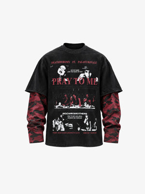Camo Longsleeve im Layered-Look mit Poster-Print – Schwarz, Vorderseite | XoKool
