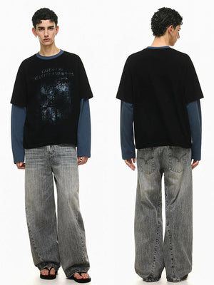 Layered Longsleeve – am Model, Schwarz / Schieferblau, Vorder- und Rückansicht | XoKool