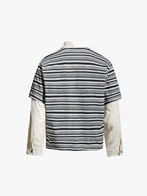 Layered Gestreiftes Longsleeve Poloshirt – Black Grey Stripe, Rückseite flach | XoKool