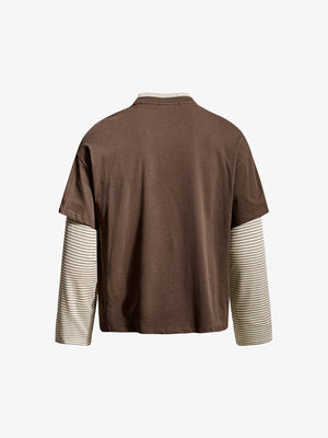 Layered Longsleeve mit pinkem Buchstaben-Print – Braun, Rückansicht | XoKool