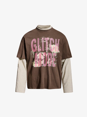 Layered Longsleeve mit pinkem Buchstaben-Print – Braun, Vorderansicht | XoKool