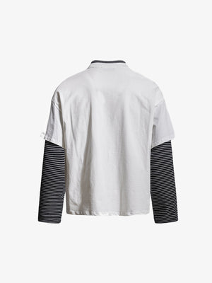Layered T-Shirt mit gestreiften Ärmeln – Weiß, Rückansicht | XoKool