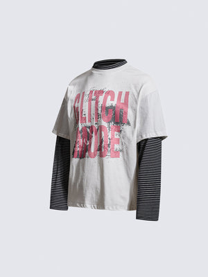 Layered T-Shirt mit gestreiften Ärmeln – Weiß, Seitenansicht | XoKool